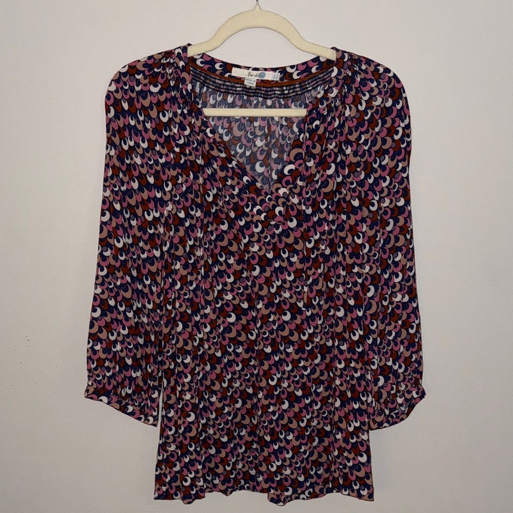 Boden Women’s Purple and Pink Patterned 3/4 Sleeve Blouse Size US8